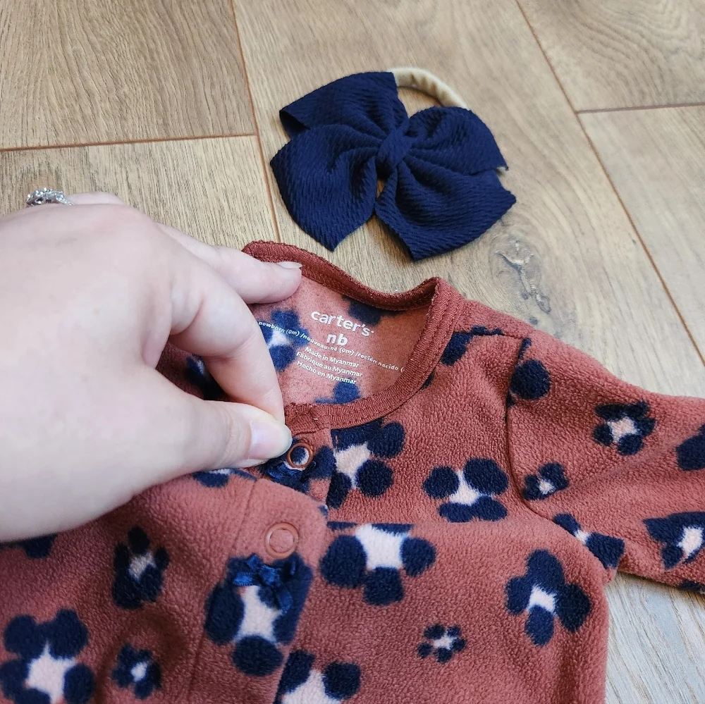 NB Carter's Fleece sleeper And Headband